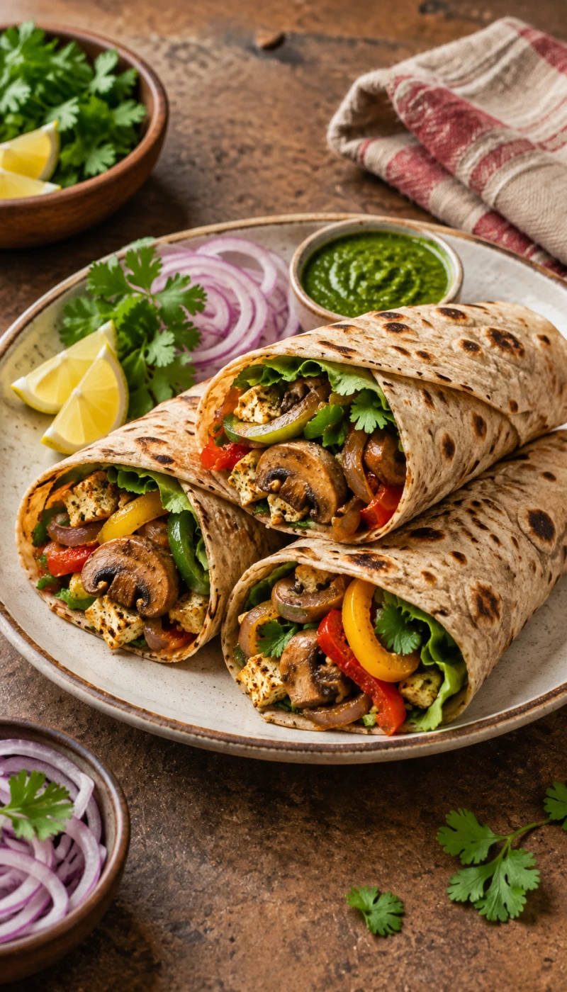 Mushroom-Tofu Pepper Roti Wrap