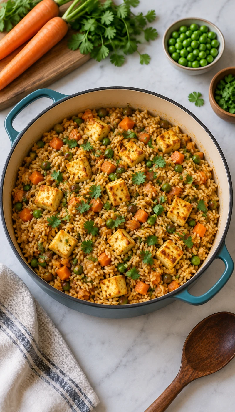 One-Pot Carrot Peas Paneer Brown Rice