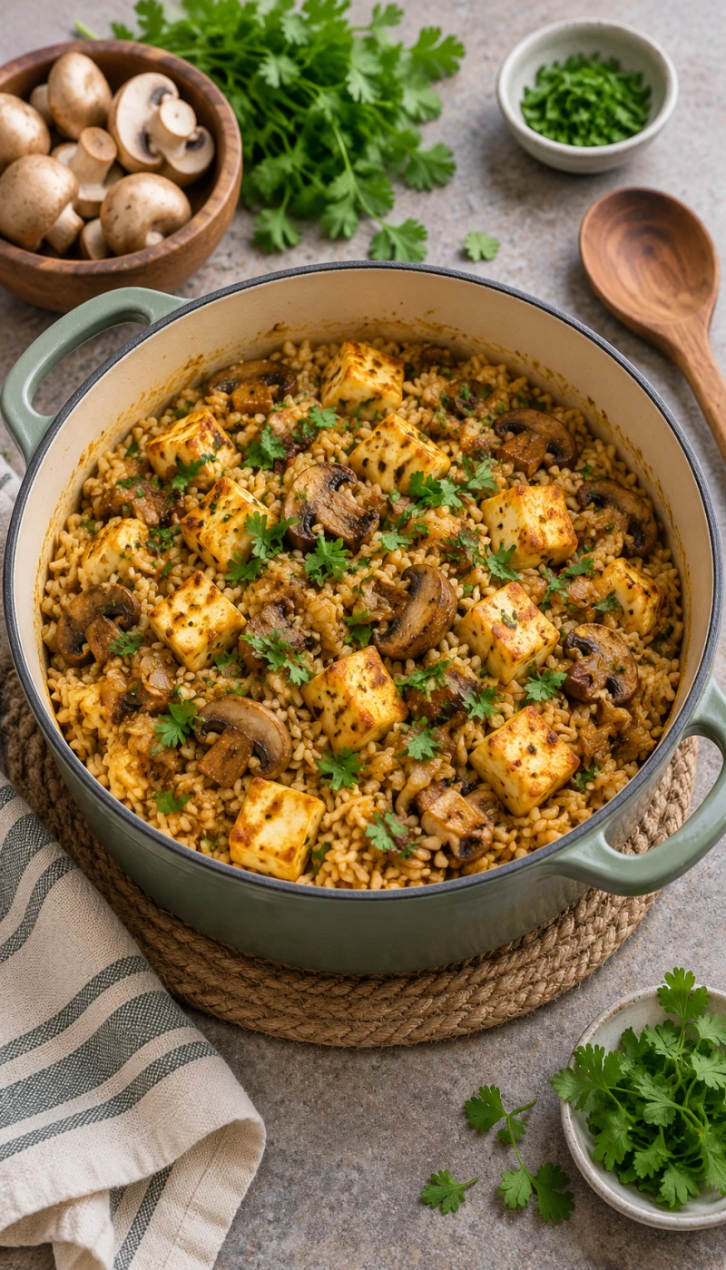 One-Pot Mushroom Paneer Brown Rice