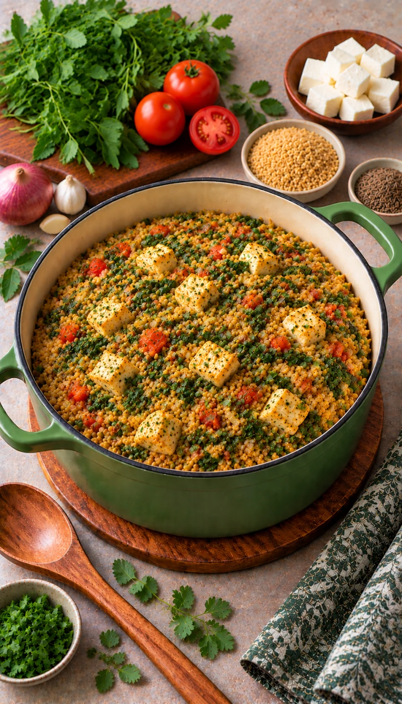 Methi and Tomato Paneer Dalia