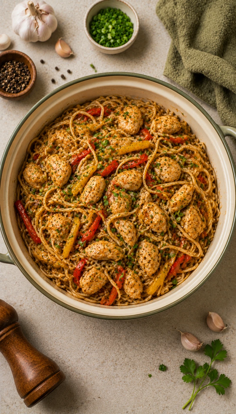 One-Pot Garlic Pepper Chicken Wheat Noodles
