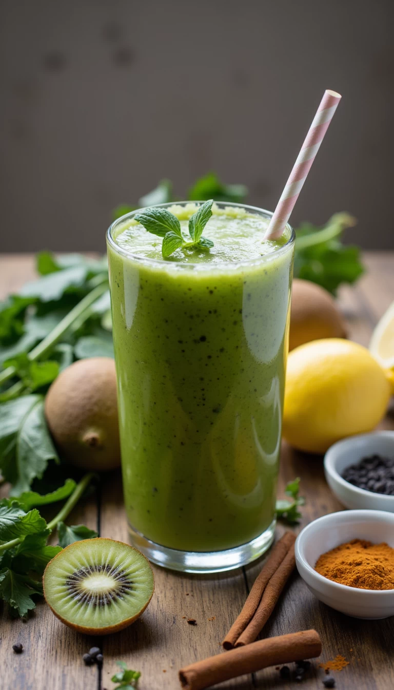 Beetroot leaves and kiwi green smoothie