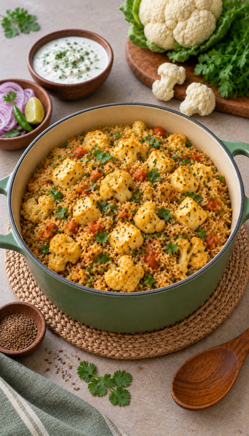 One-Pot Cauliflower Paneer Tehri