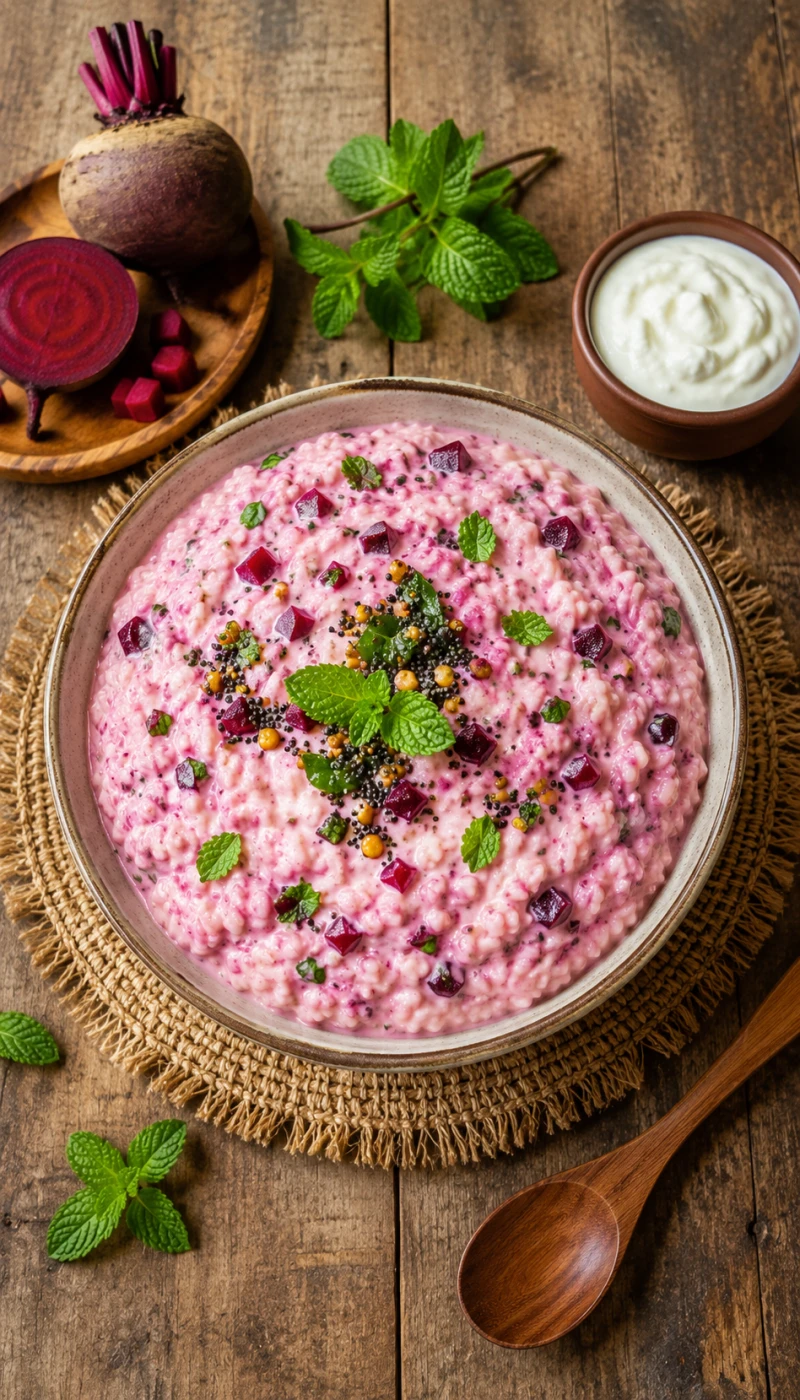 Beetroot and Mint Protein Curd Rice