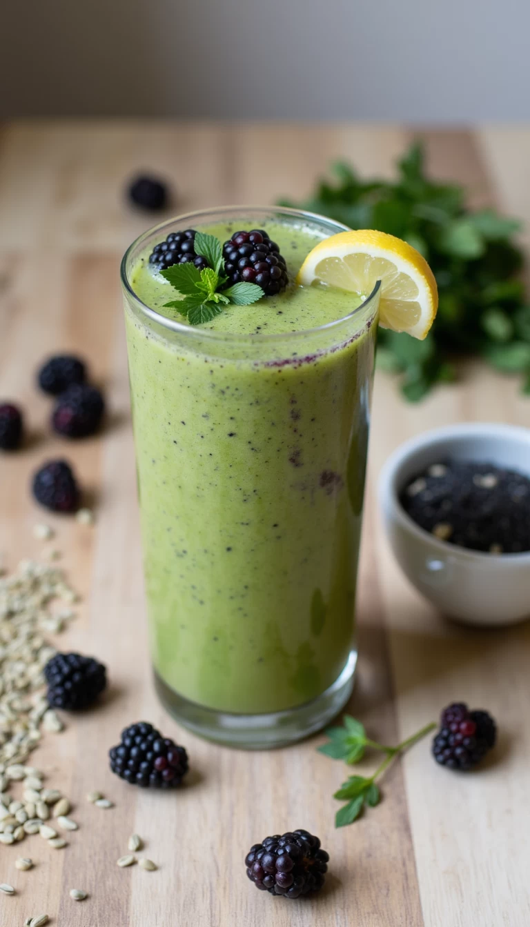 Hemp and blackberries green smoothie
