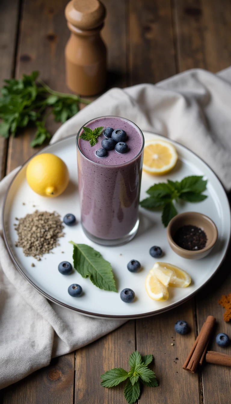 Hemp and blueberries green smoothie