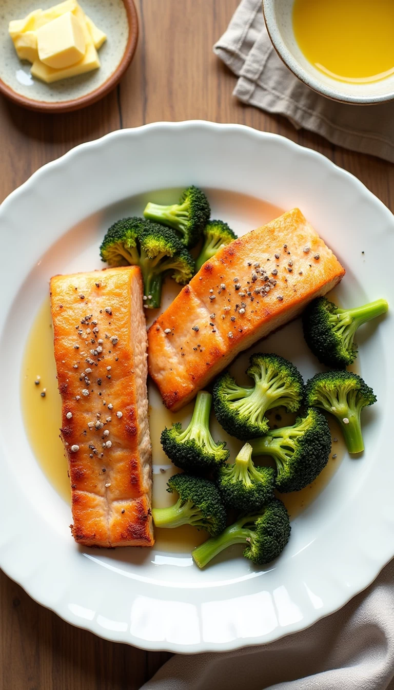 Fried Salmon and Broccoli