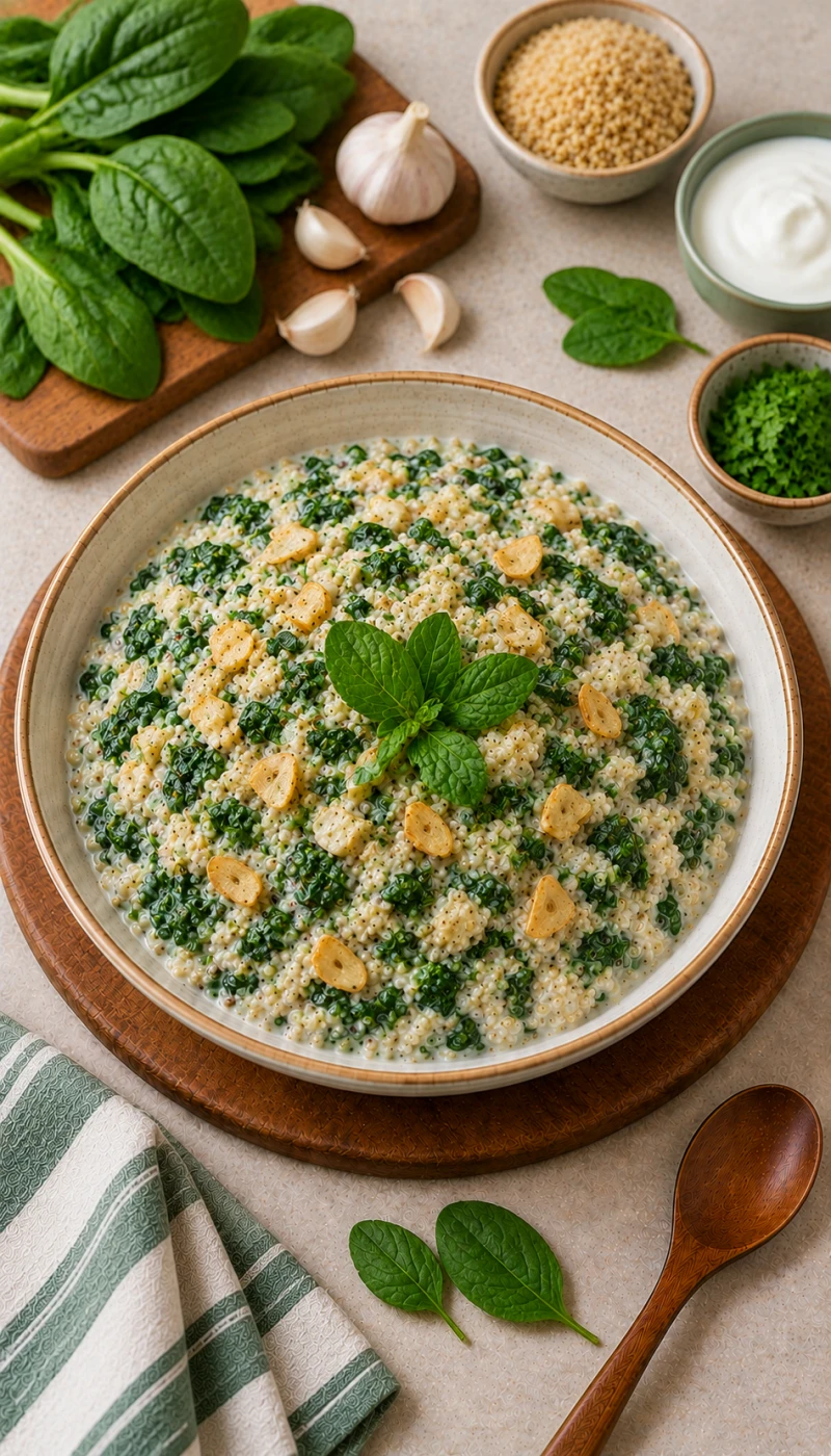 Spinach and Garlic Dalia Curd Bowl