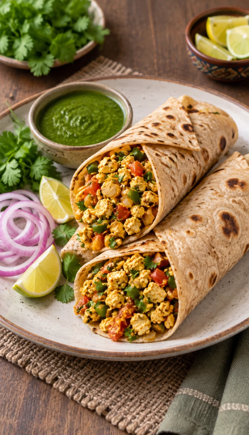 Tofu Bhurji Roti Wrap