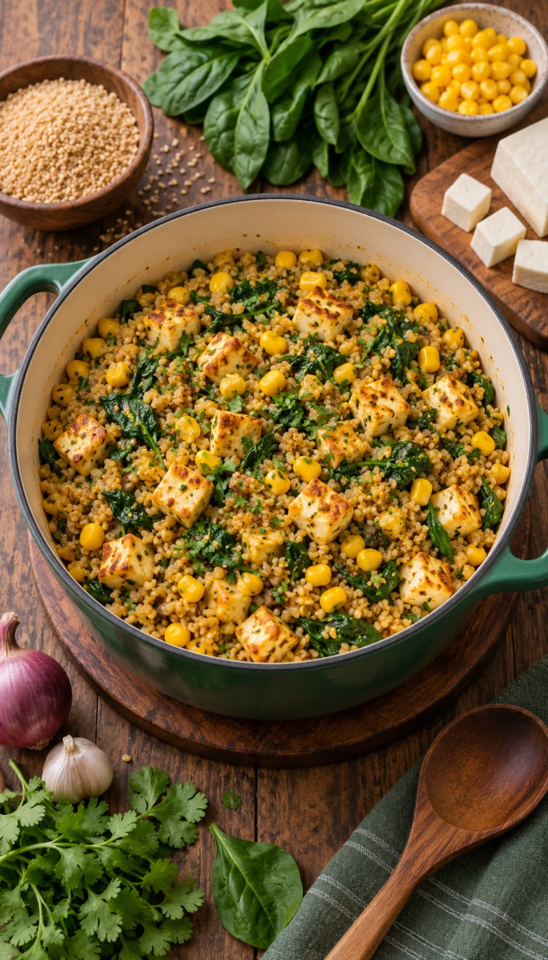 Spinach and Sweet Corn Paneer Dalia