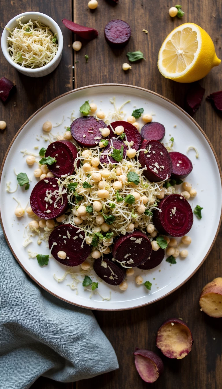 Beet and mung sprout salad