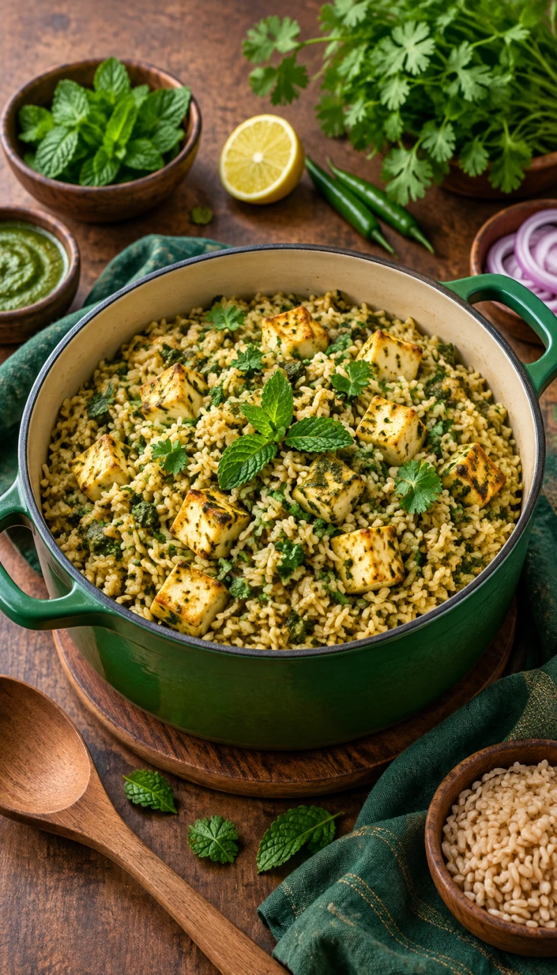 One-Pot Mint-Coriander Paneer Brown Rice