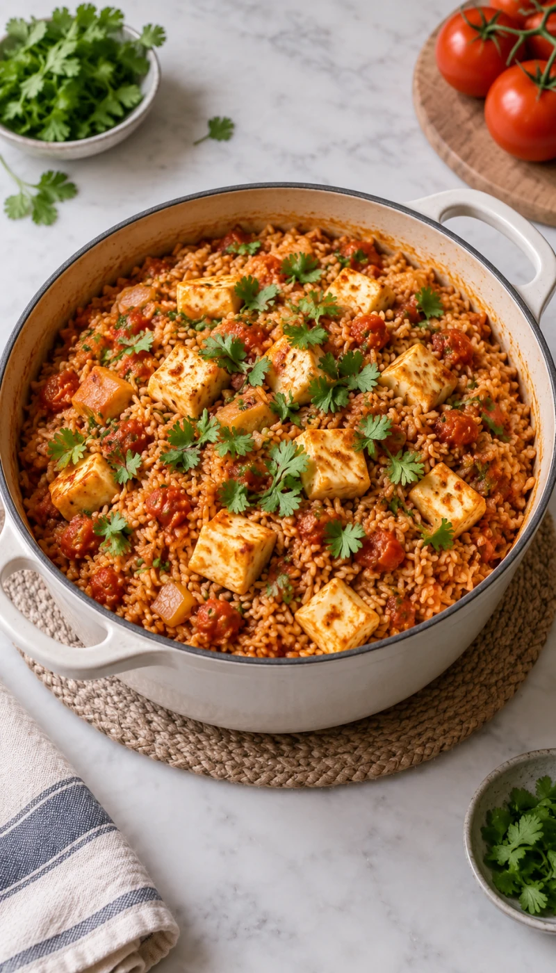 One-Pot Tomato Paneer Brown Rice