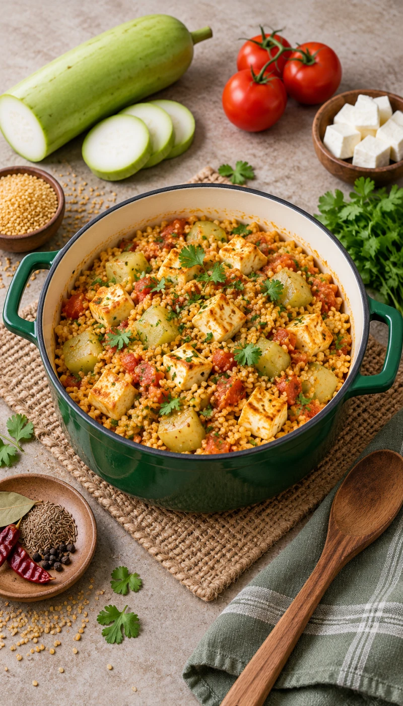 Bottle Gourd and Tomato Paneer Dalia