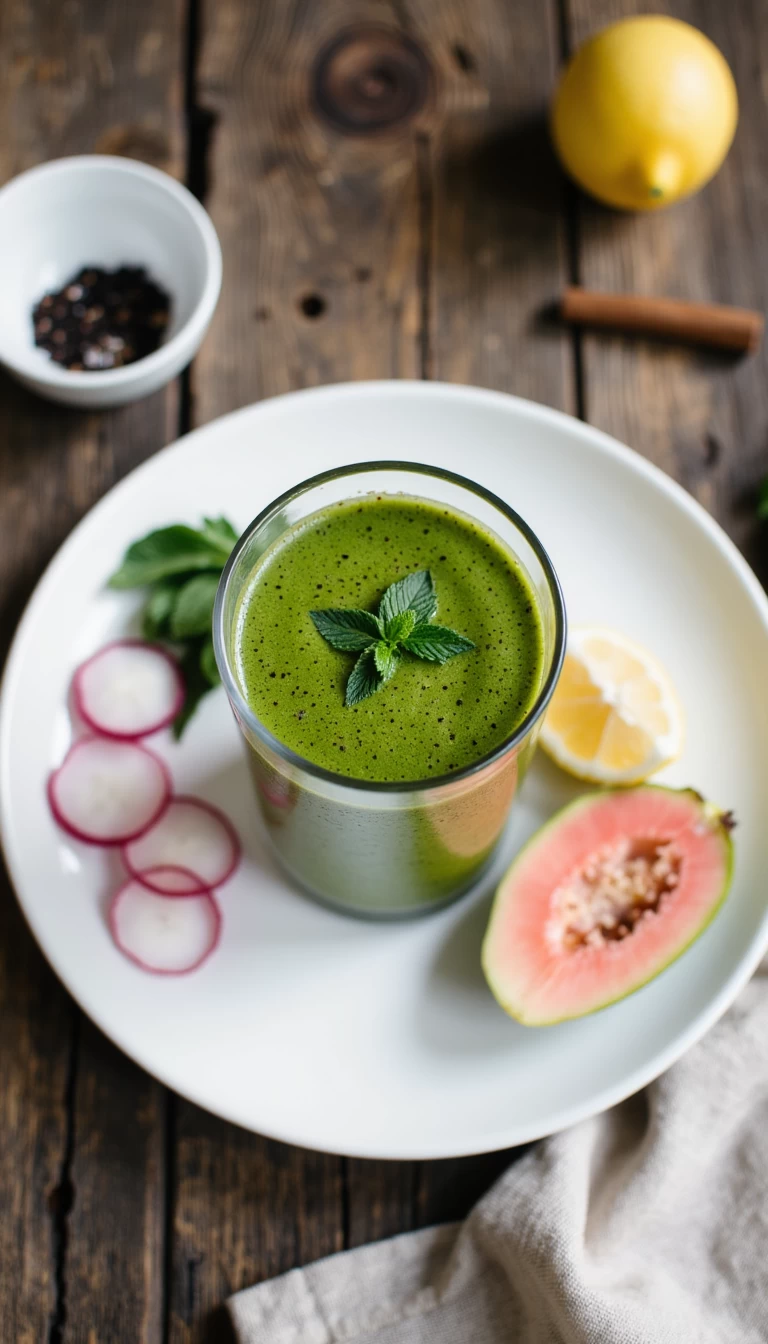 Radish leaves and guava green smoothie