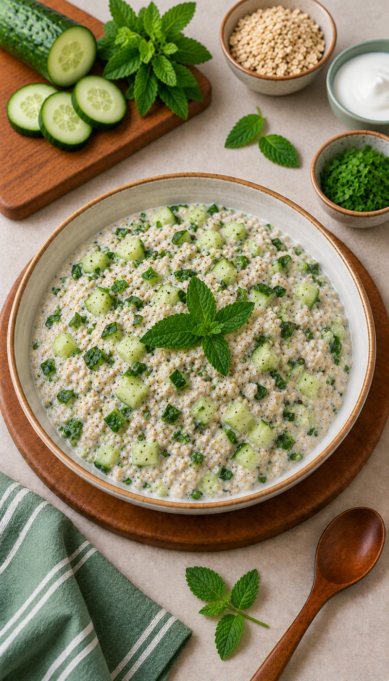 Cucumber and Mint Savoury Oats Curd Bowl