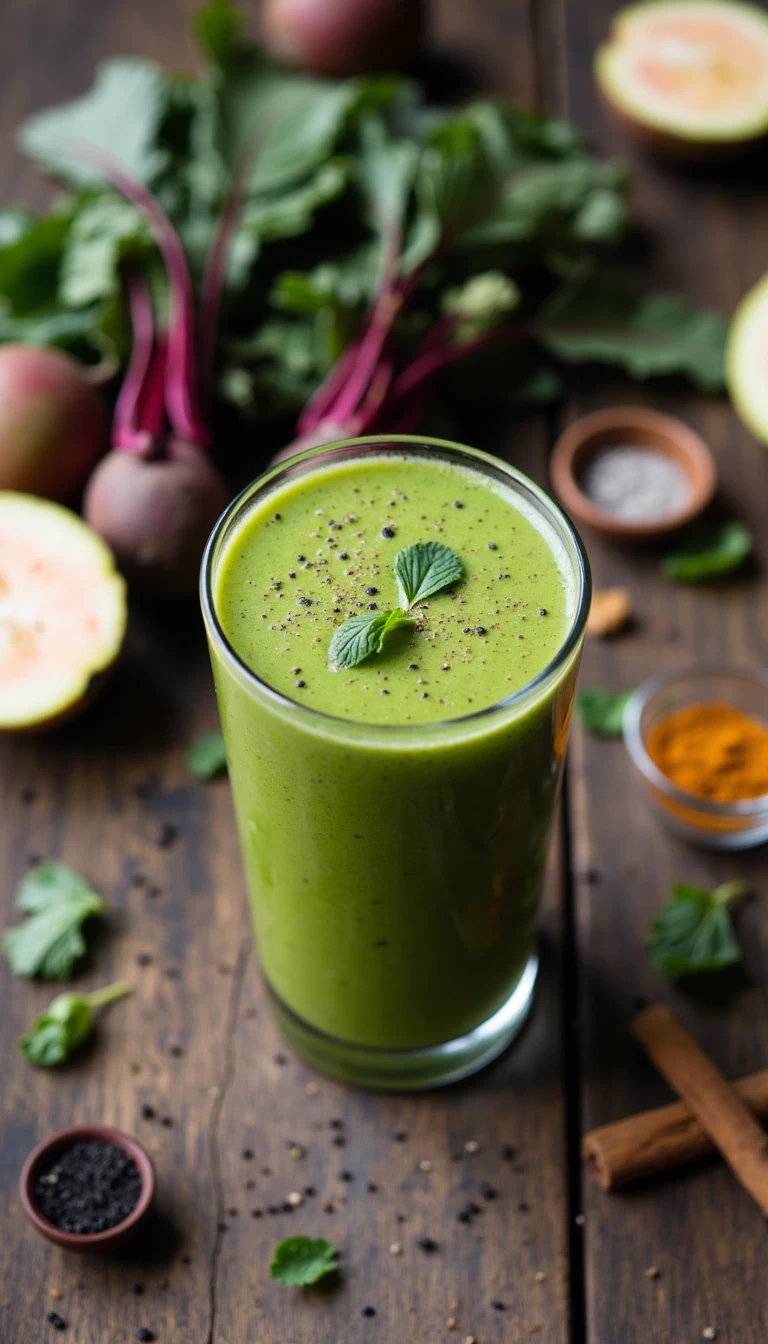 Beetroot leaves and guava green smoothie