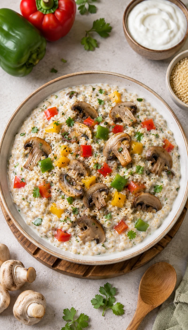 Mushroom and Capsicum Dalia Curd Bowl
