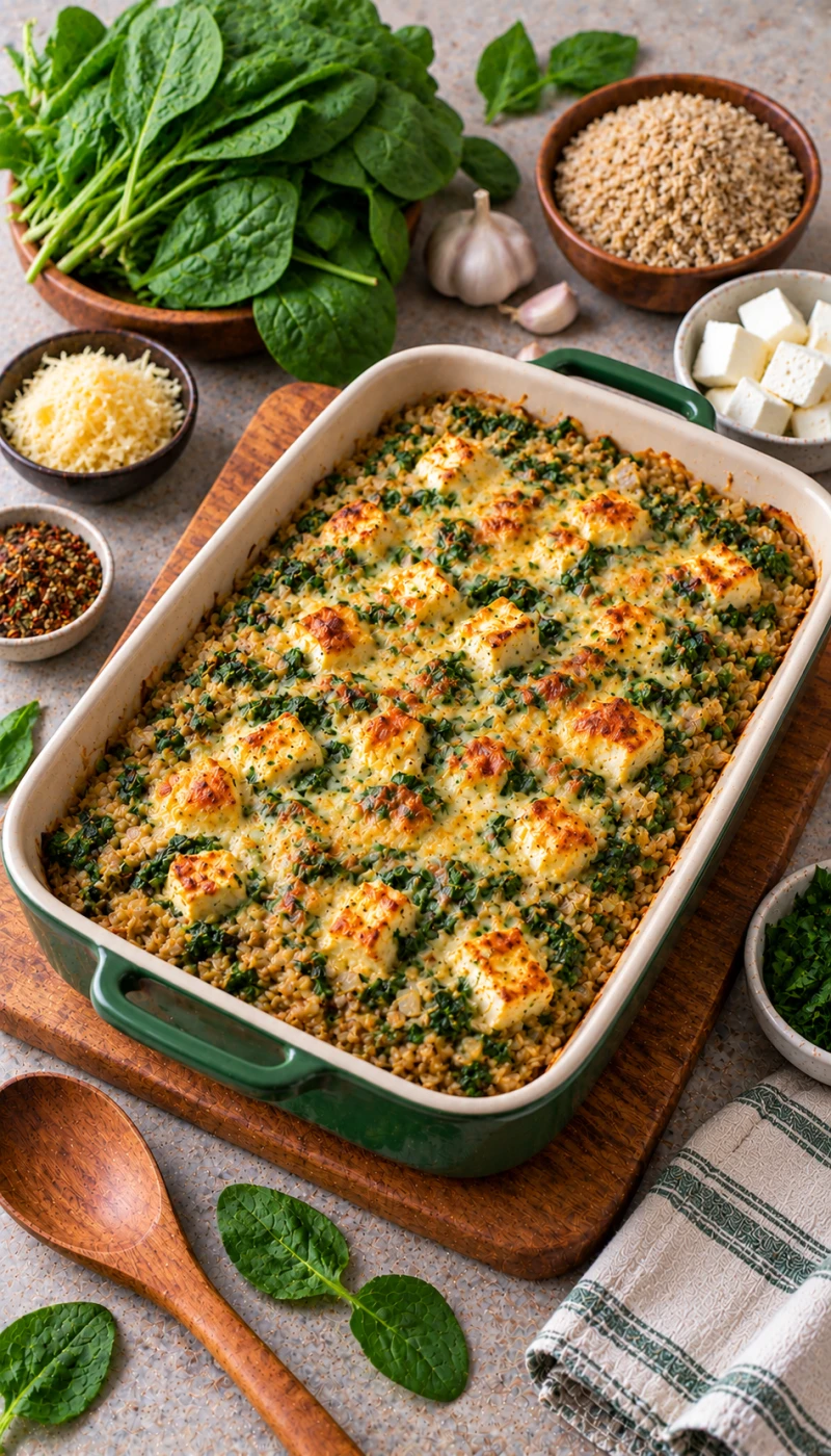 Palak Paneer Brown Rice Casserole