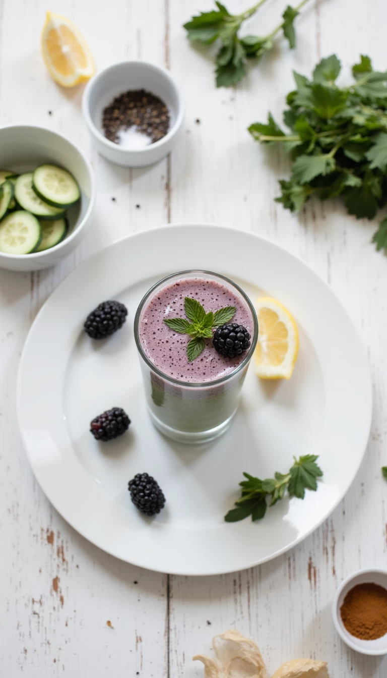 Cucumber and blackberries green smoothie