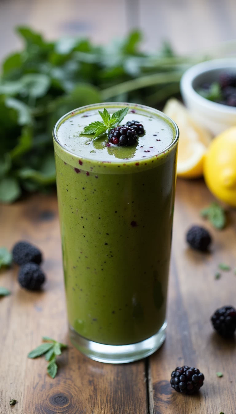 Beetroot leaves and blackberries green smoothie
