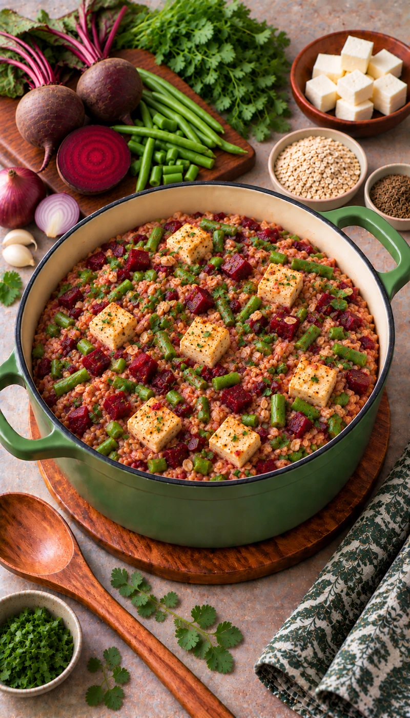 Beetroot and French Beans Paneer Oats