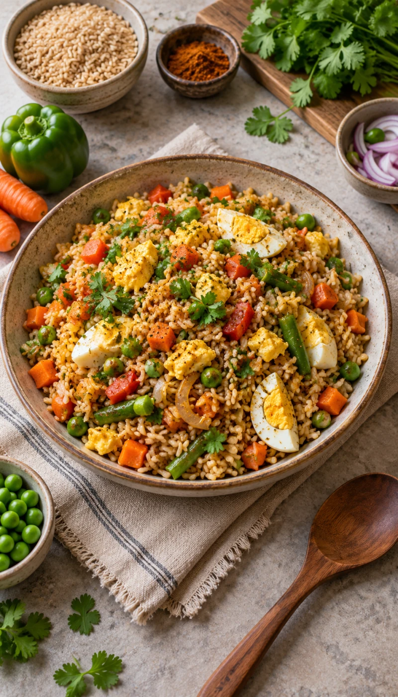 Vegetable Masala Egg Brown Rice
