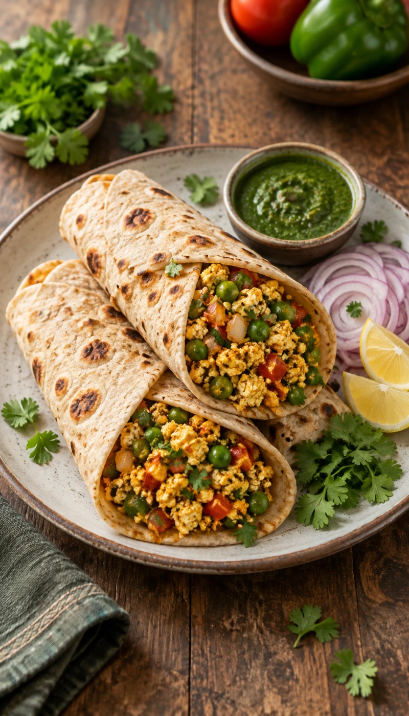 Green Peas and Paneer Bhurji Roti Wrap