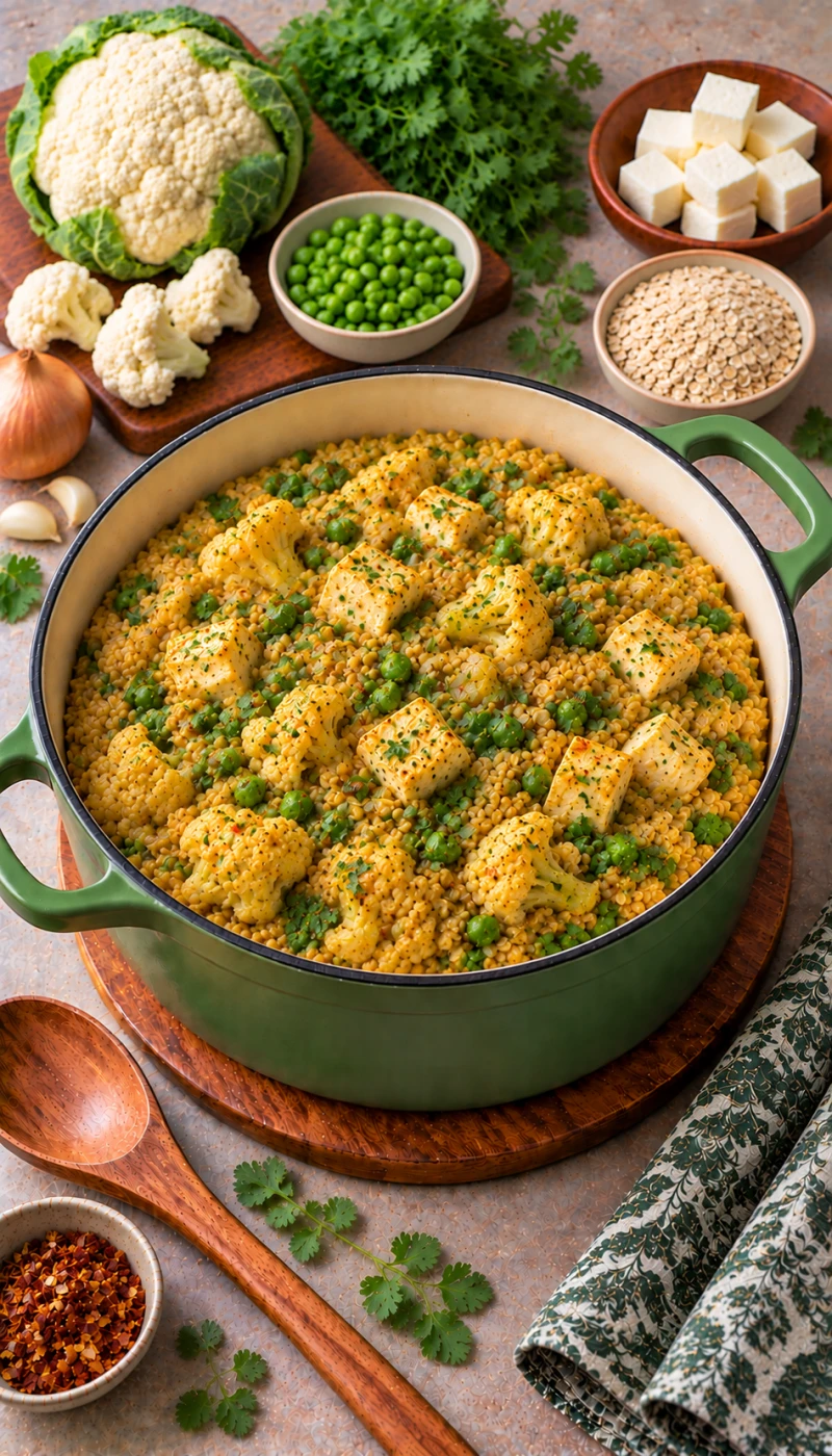 One-Pot Cauliflower and Peas Paneer Oats