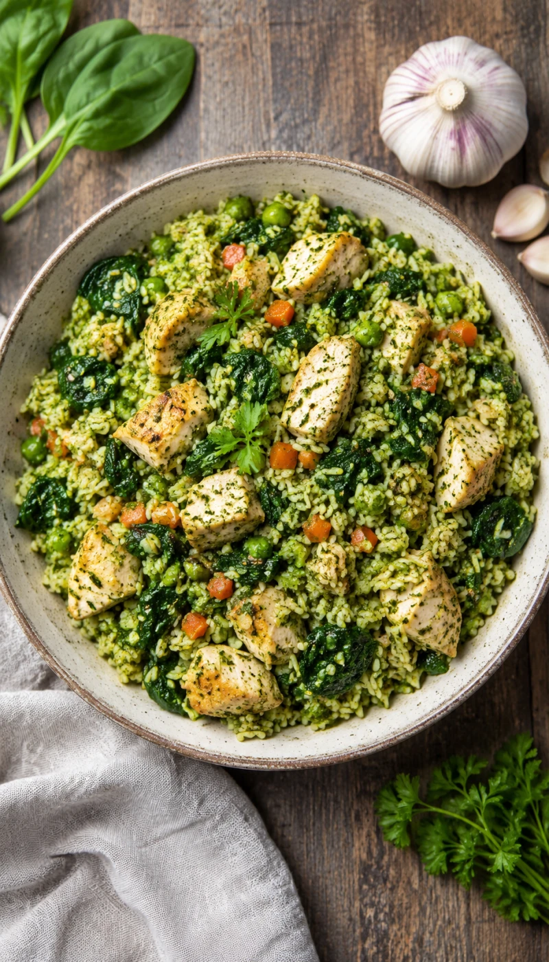 Green Chicken Spinach Rice Bowl