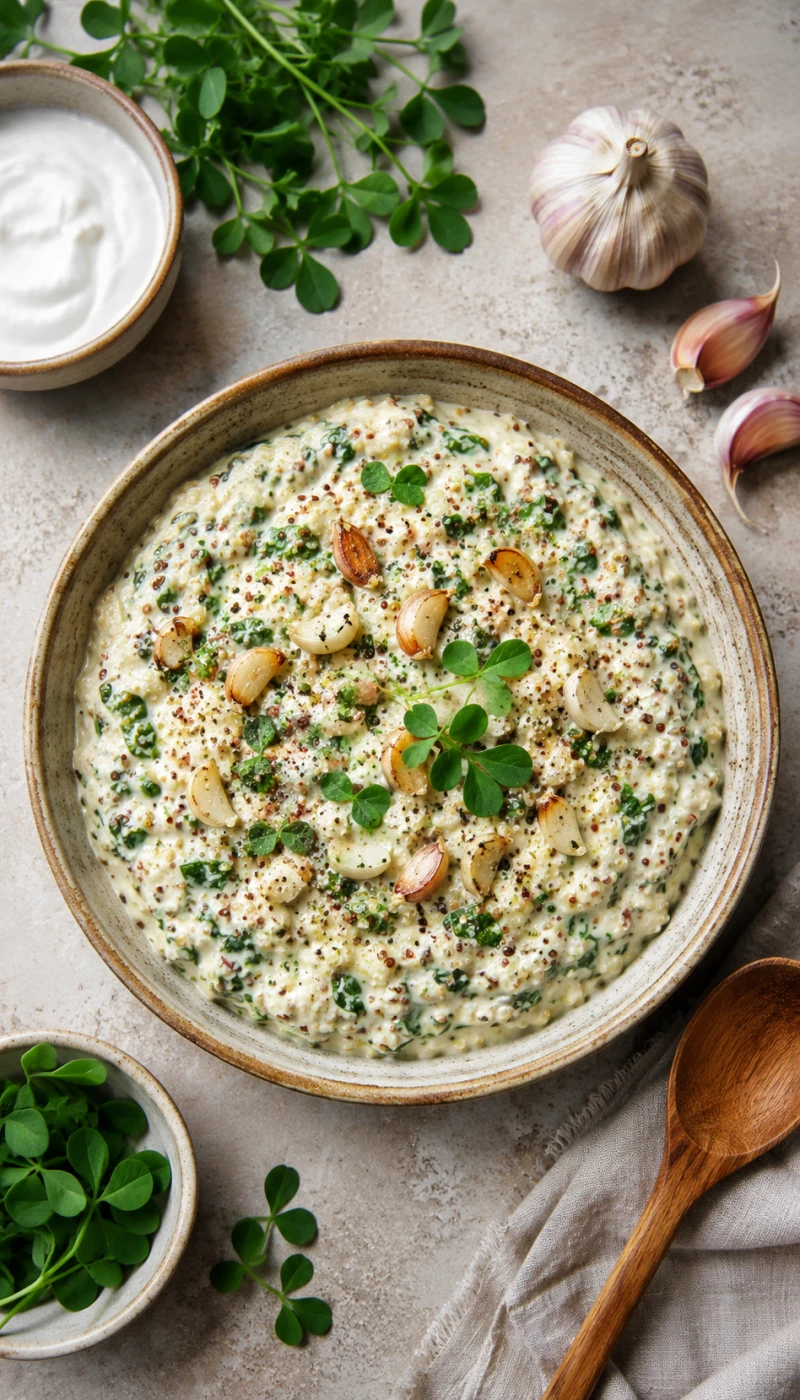 Methi and Garlic Quinoa Curd Bowl