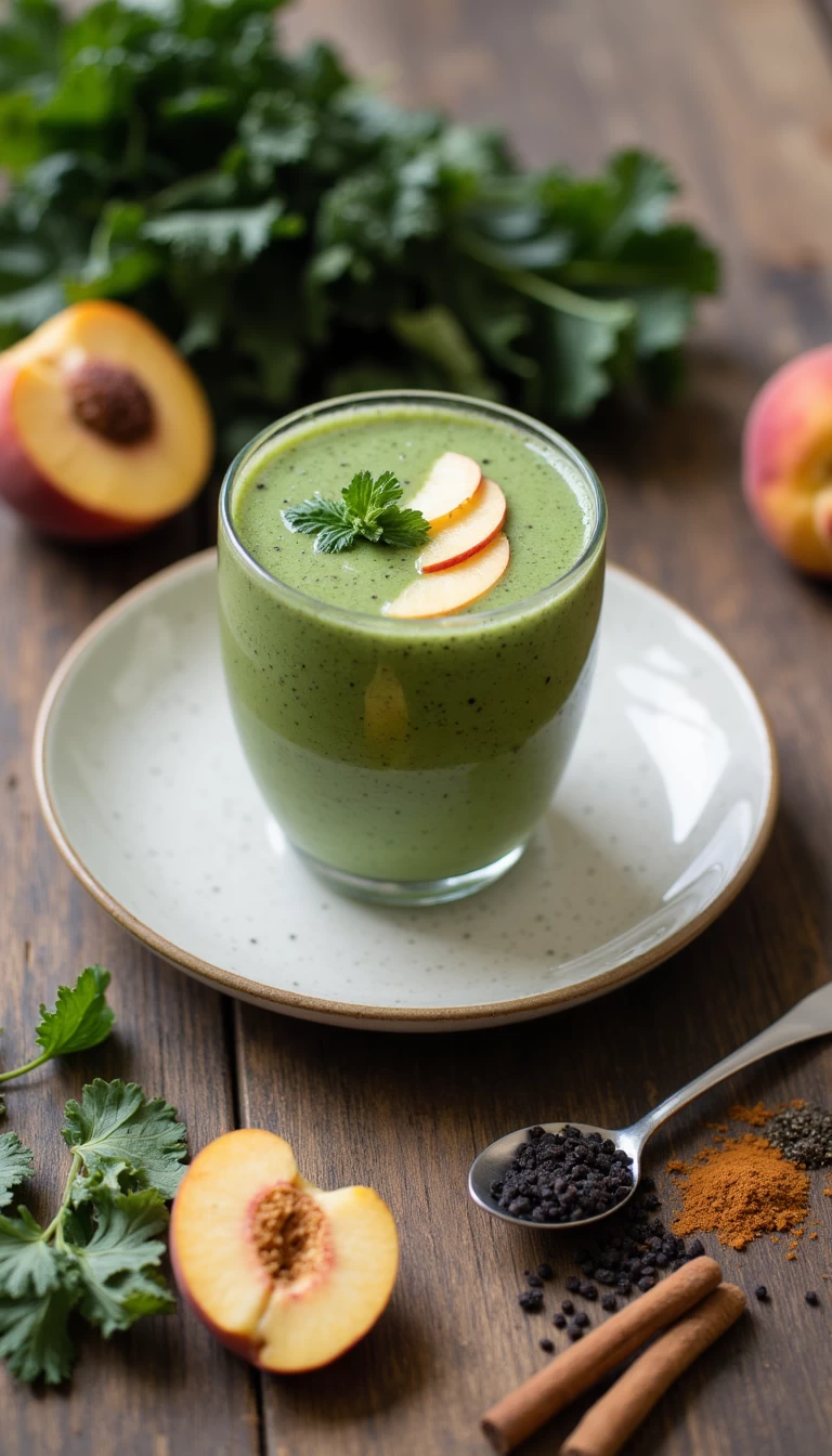 Kale and peach green smoothie