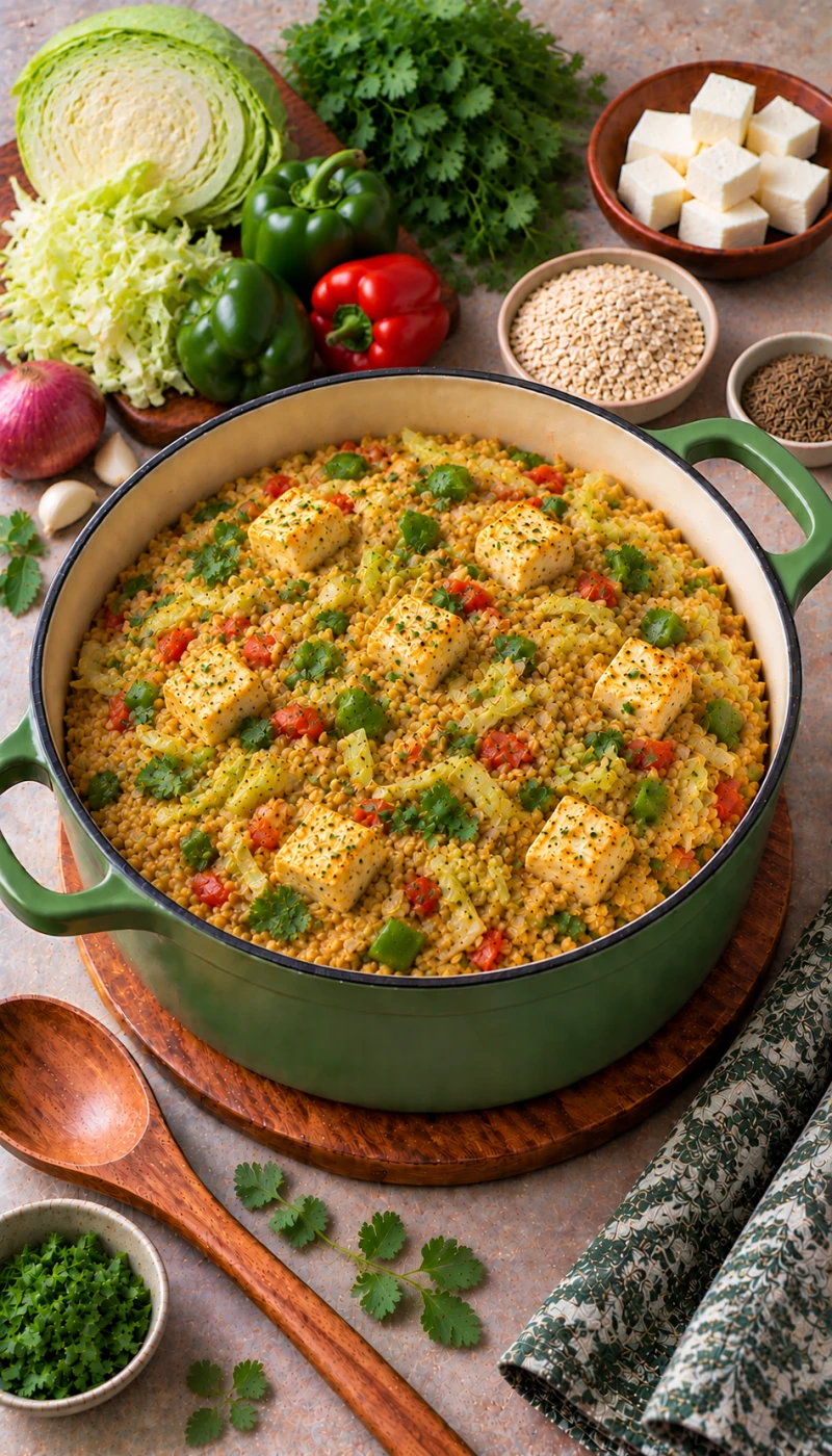 Cabbage and Capsicum Paneer Oats