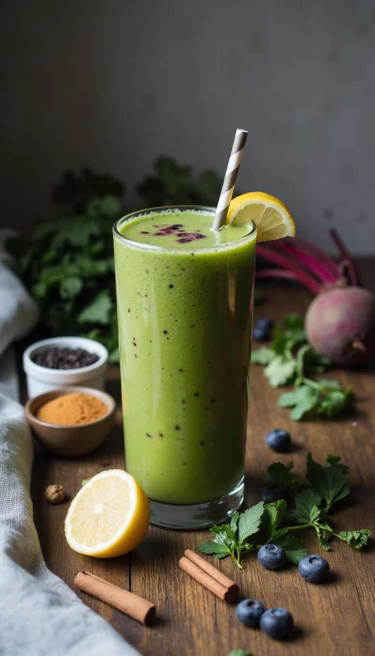 Beetroot leaves and blueberries green smoothie
