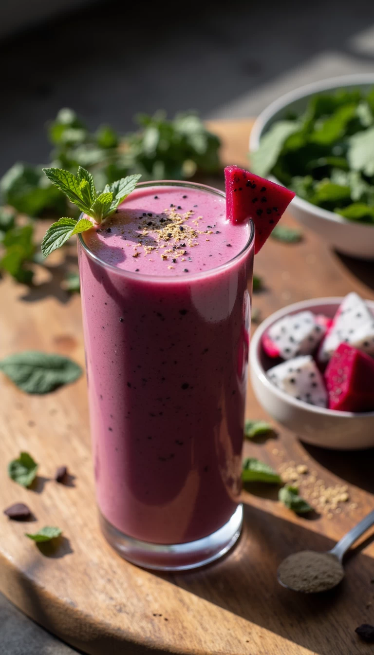 Beetroot leaves and dragon fruit green smoothie