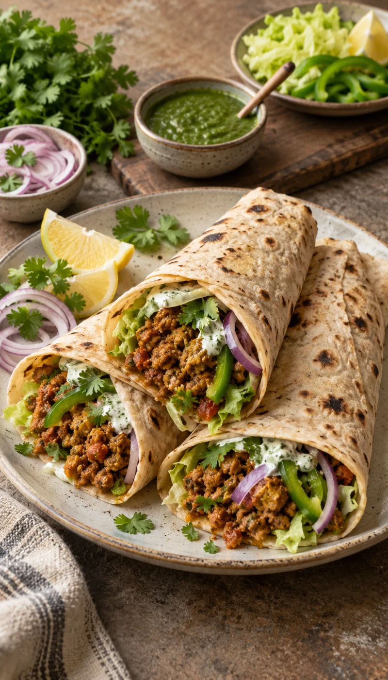 Soya Keema Masala Roti Wrap