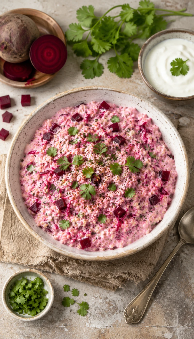 Beetroot and Coriander Quinoa Curd Bowl