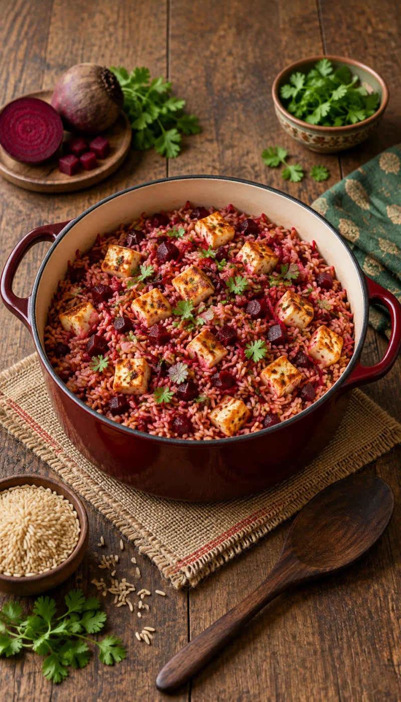One-Pot Beetroot Paneer Brown Rice