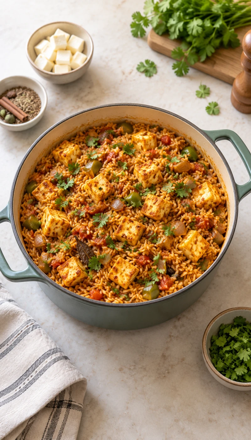 One-Pot Paneer Masala Brown Rice