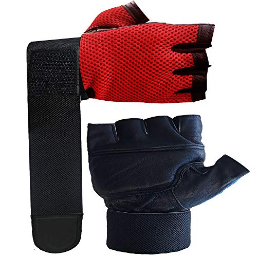 5 O'CLOCK SPORTS PU Leather Gym Gloves for Men with Wrist Support Band